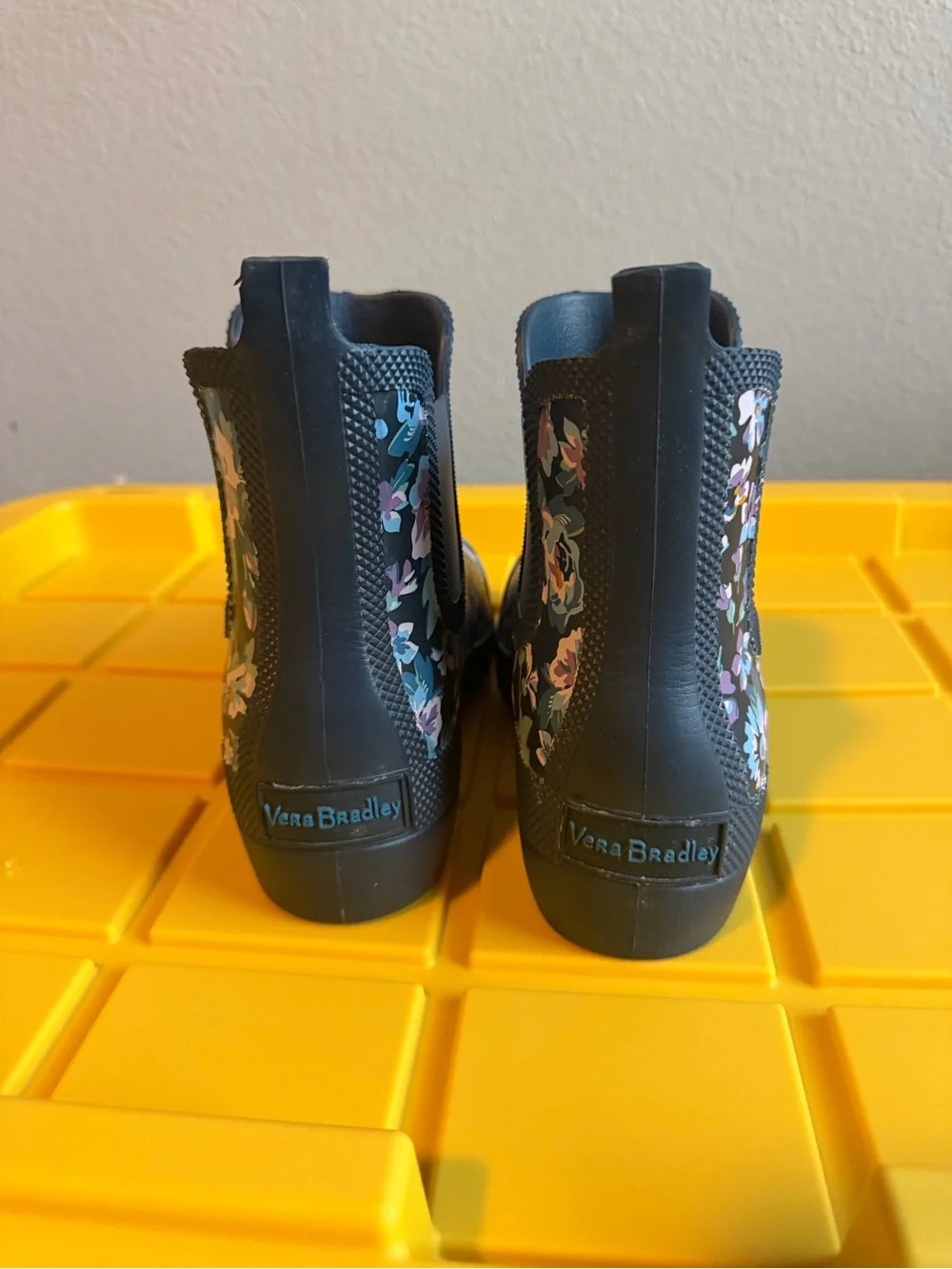 Vera Bradley Floral Waterproof Chelsea Rain Boots - Black with Purple Flowers